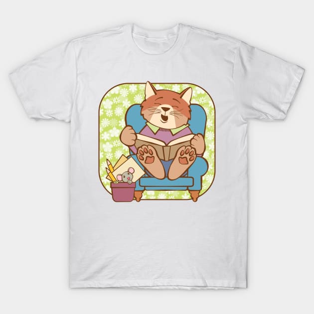 Cat and Mouse Read a Funny Book T-Shirt by Sue Cervenka